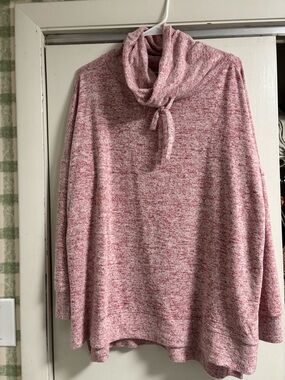 Marled Pink Cowl-Neck Knit Pullover